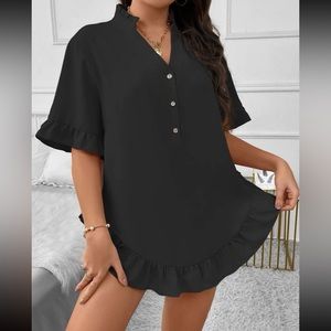 Boho plus size flounce sleeve ruffle hem blouse